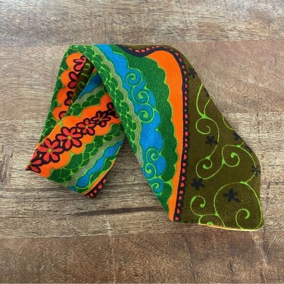 Vintage 1960’s 1970’s Mod Psychedelic retro Groovy paisley neck tie neon - Picture 1 of 3